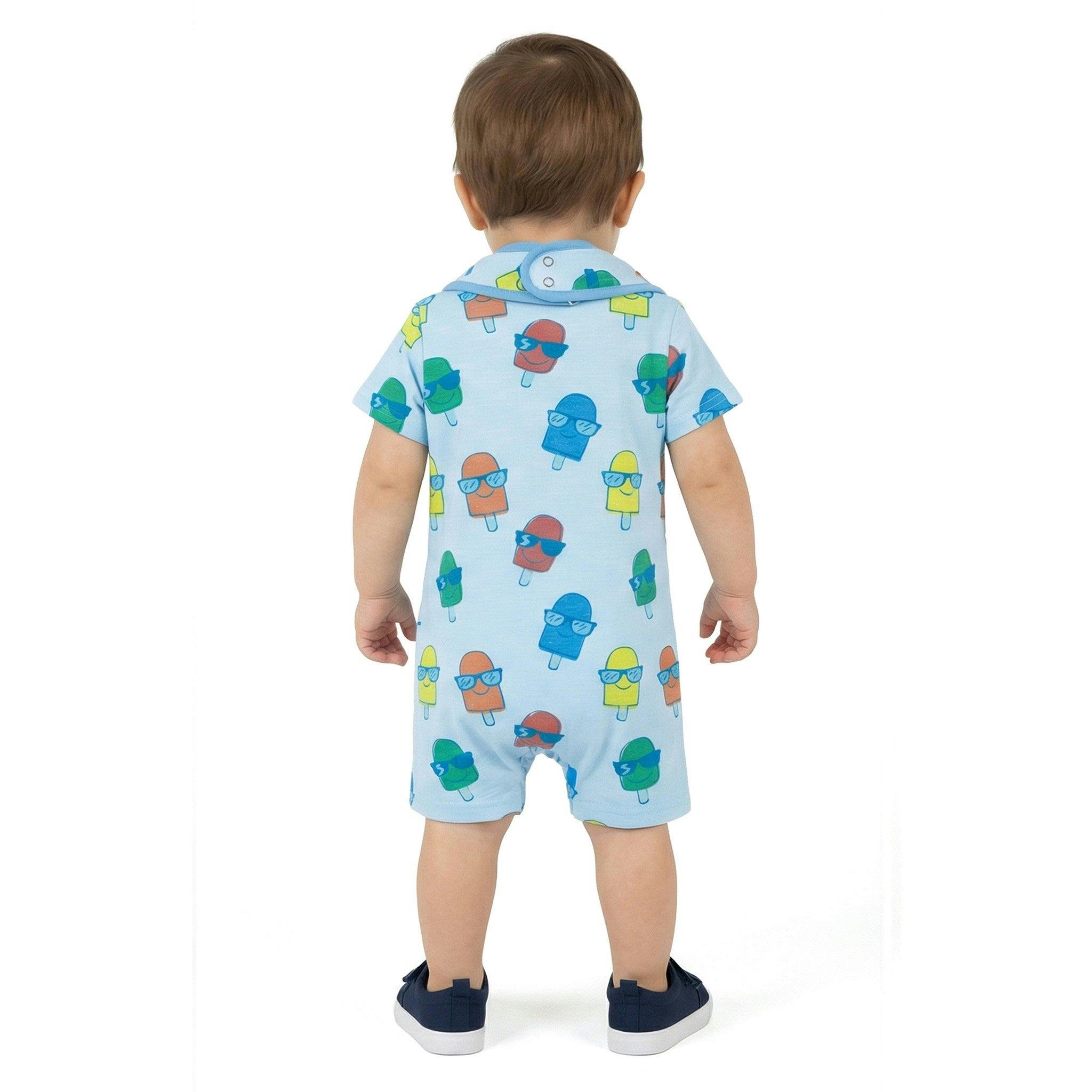 Infant Boys Henley Romper & Bib Set | Blue Ice-Pops