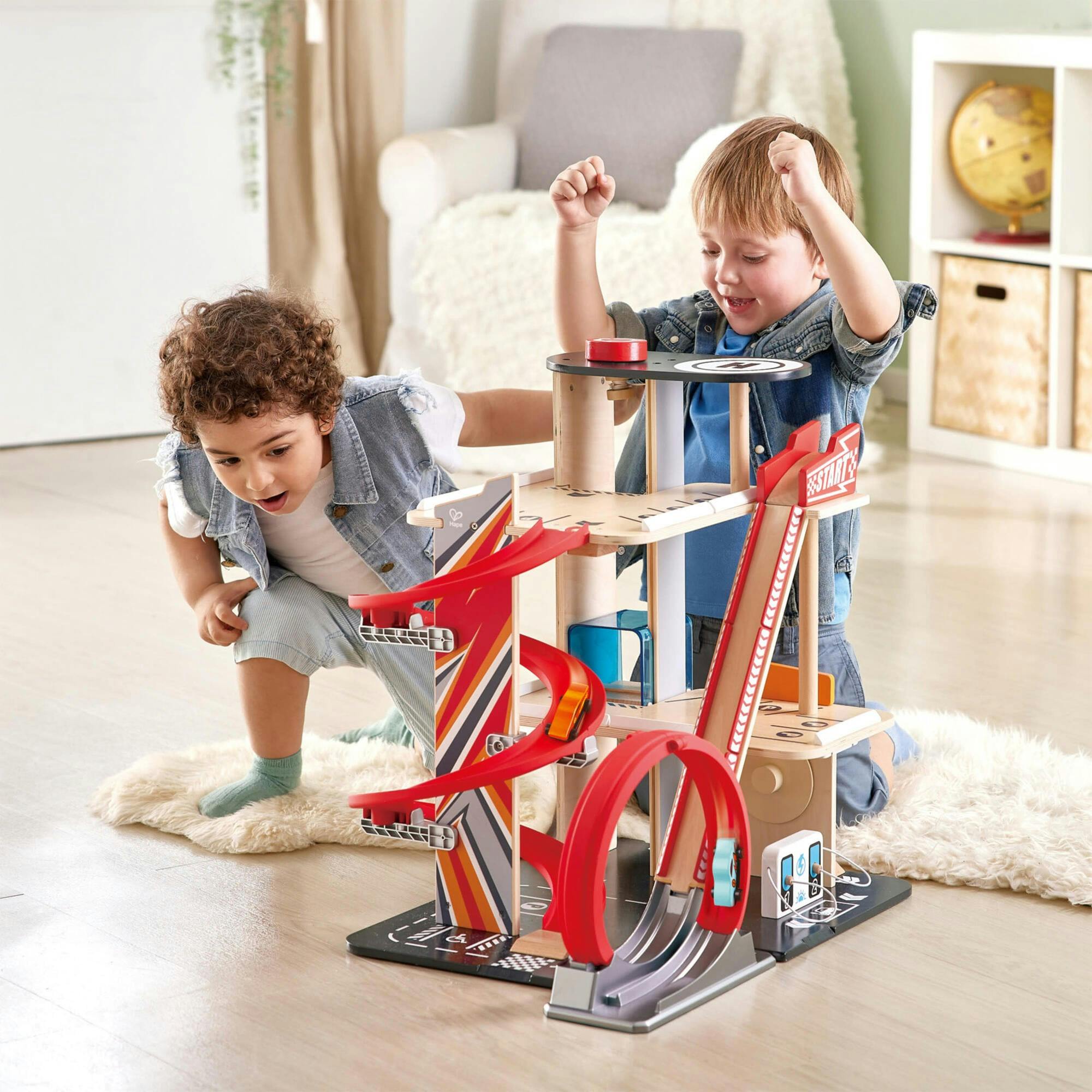 Stunt Garage Wooden High-Rise Car Parking Lot Playset