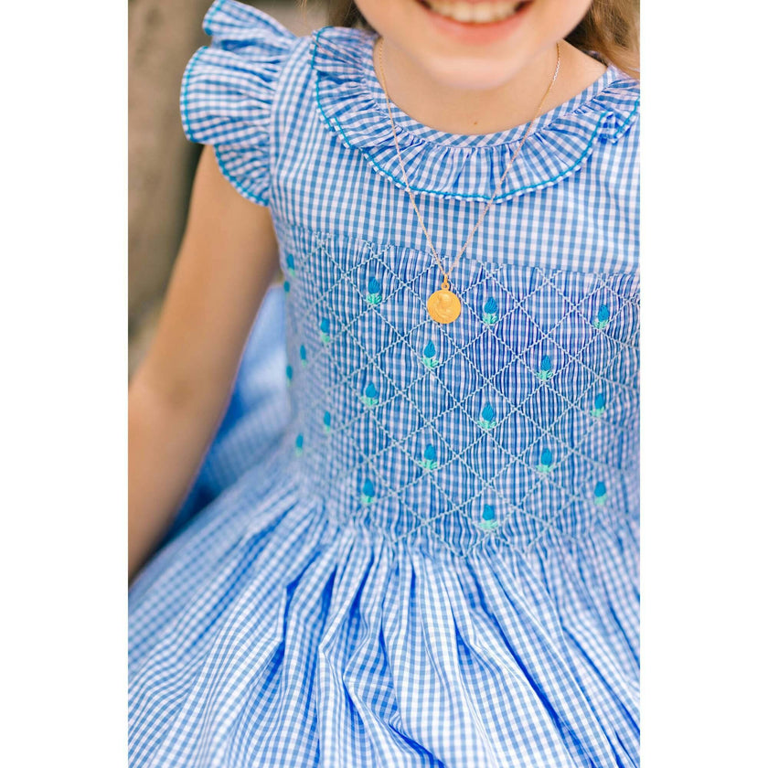 Tulip Gingham Frilled Cap Sleeve Smocked Dress