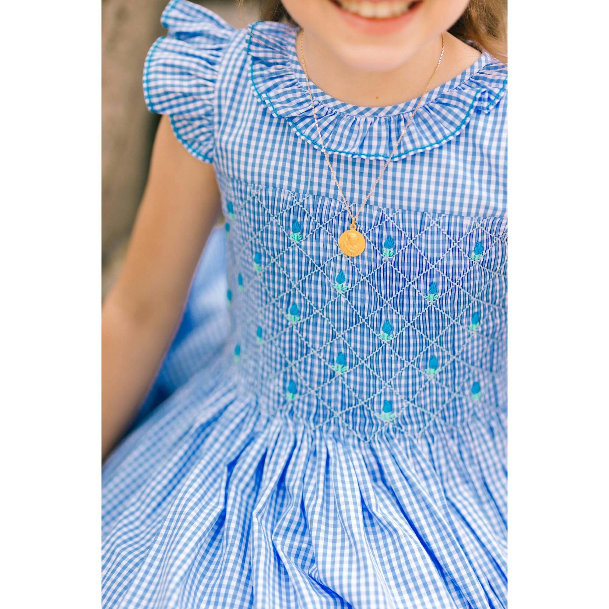 Tulip Gingham Frilled Cap Sleeve Smocked Dress