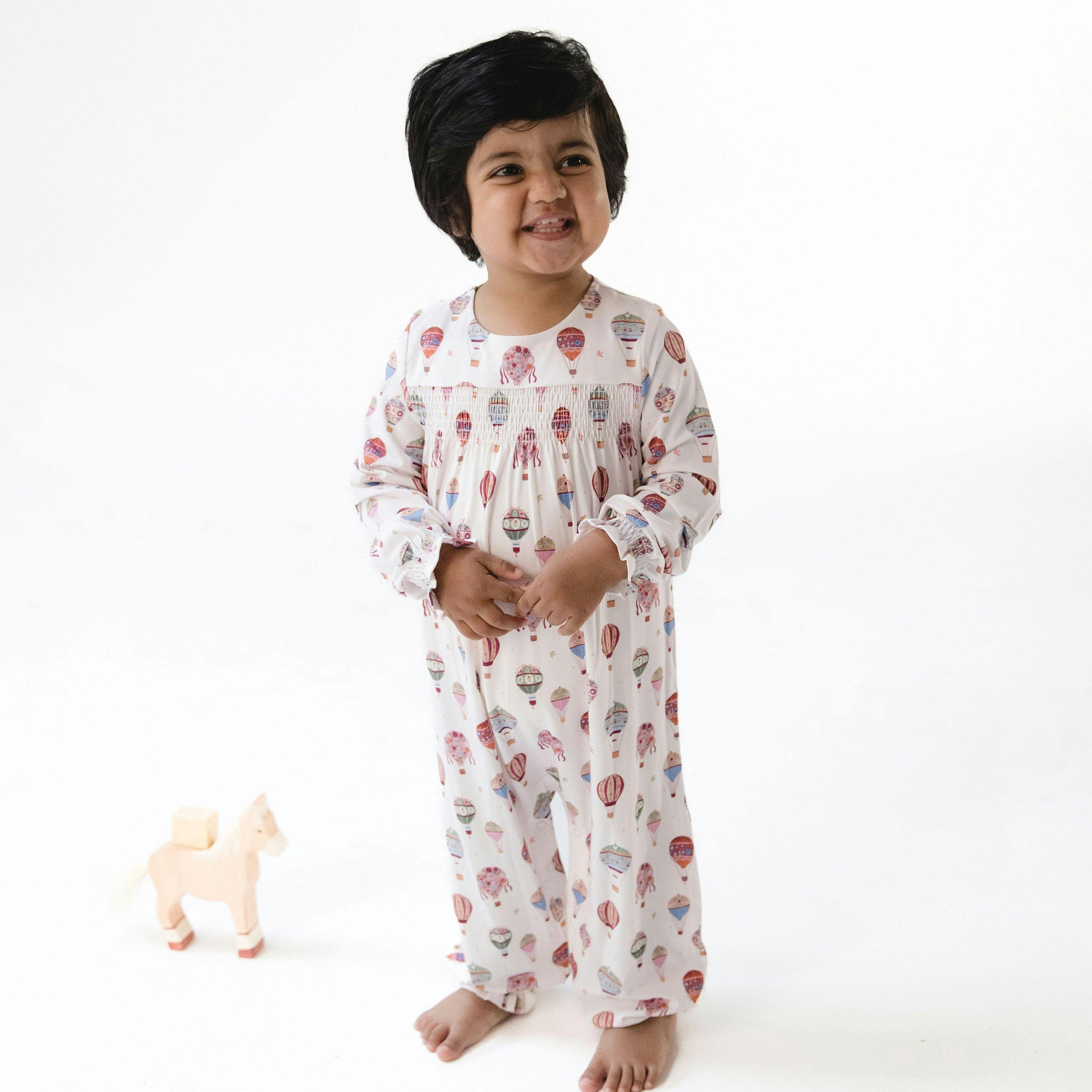 Hot Air Balloon - Smocked Long Sleeve Romper