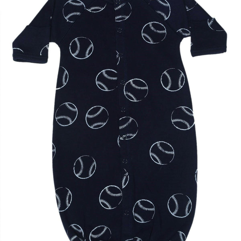 Baby Converter Gown - Baseballs on Navy