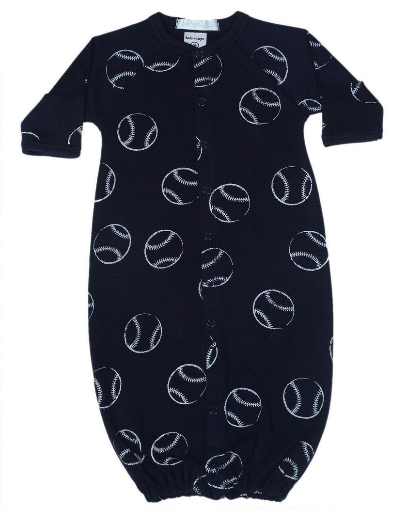 Baby Converter Gown - Baseballs on Navy