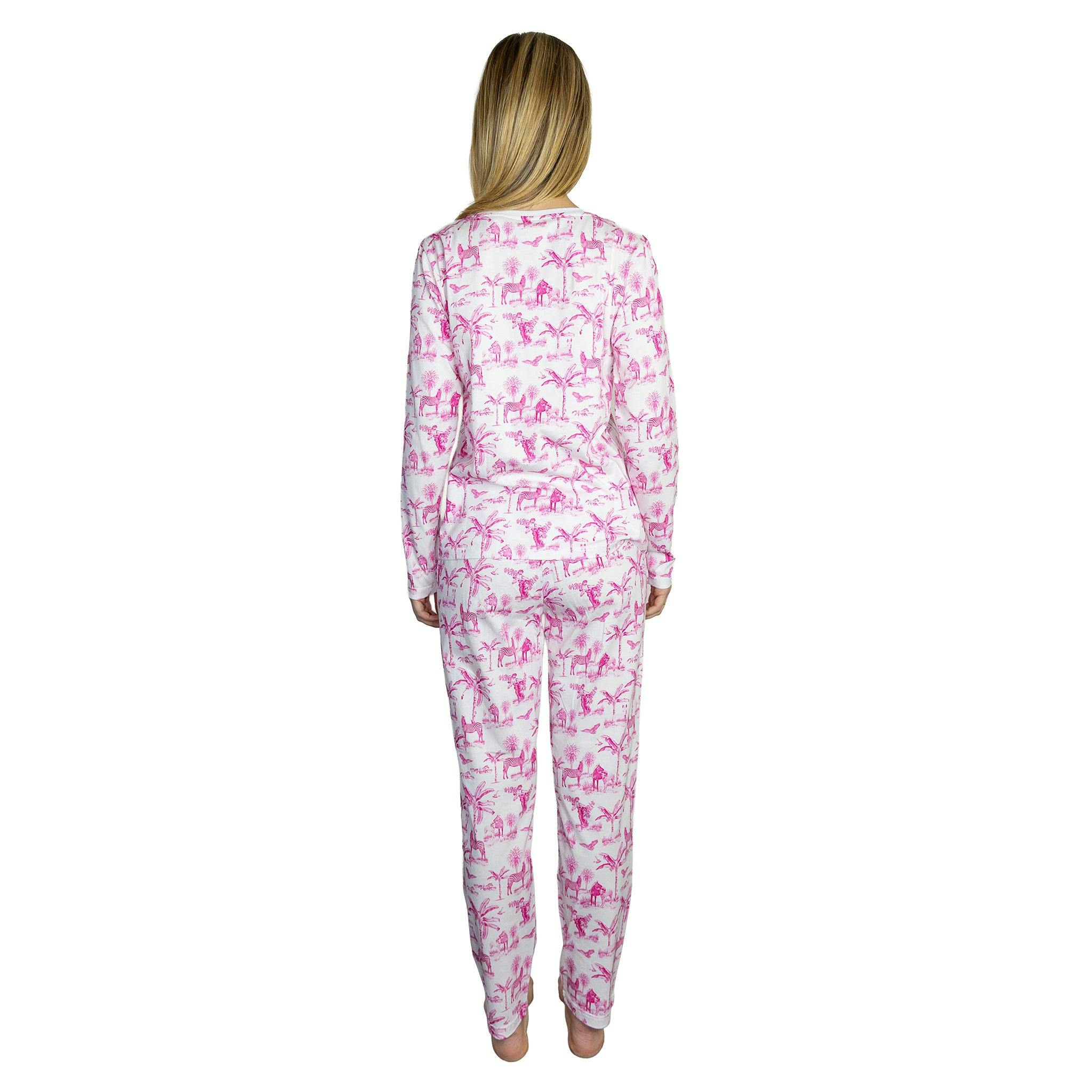 Women's Skydog Toile Pink Jersey Long PJ Set - Organic Stretch Cotton