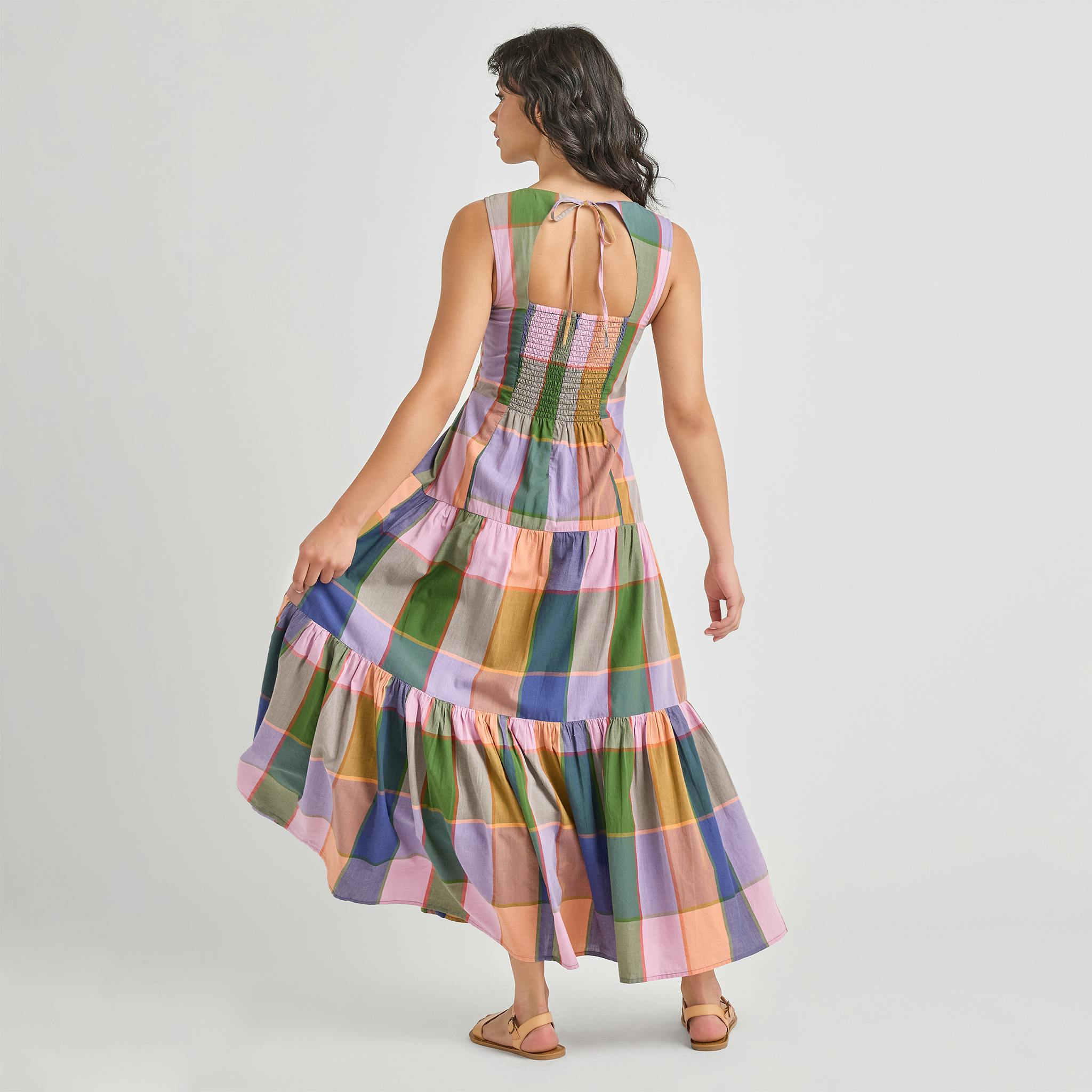 Womens Sleeveless Parker Dress - Plaid Madras