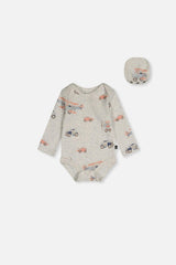 Organic Cotton Onesie Beige Printed Airplanes