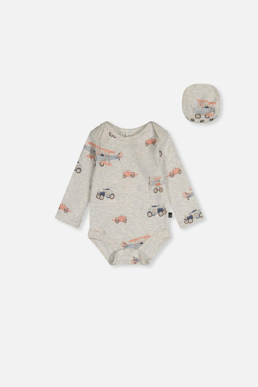 Organic Cotton Onesie Beige Printed Airplanes