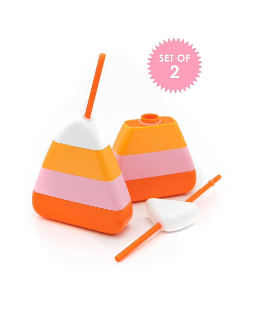 Packed Party Candy Corn Halloween Drink Sippers Set of 2 - 14 oz BPA-Free Novelty Halloween Cups with Straws and Leak-Proof Lids