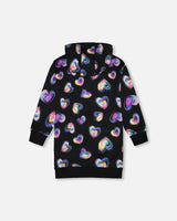 Hooded Fleece Dress with Trompe-L’Œil Bag Detail