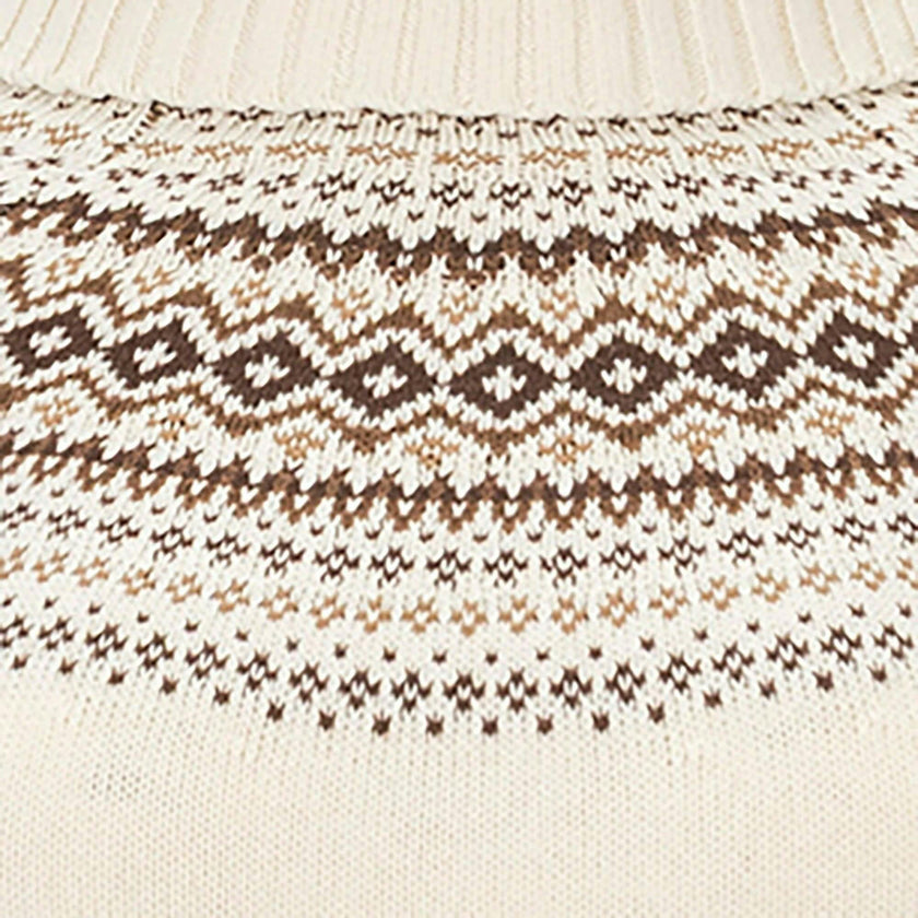 Organic Long Sleeve Turtleneck Intarsia Sweater Dress, White