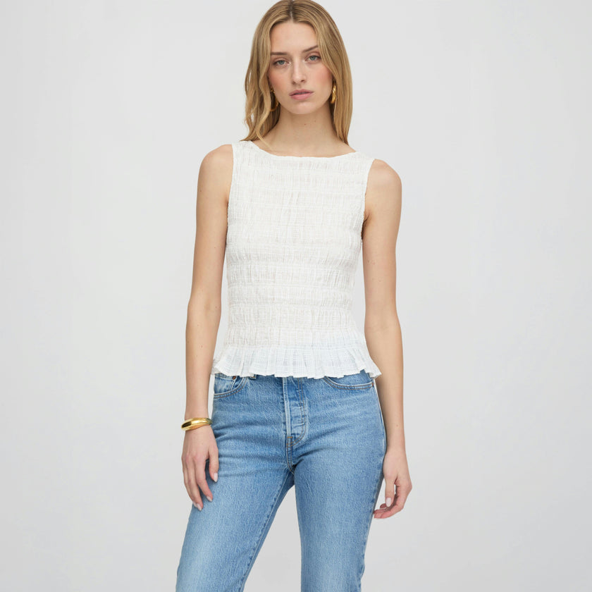 The Phoebe Nap Top - White Crinkle Check