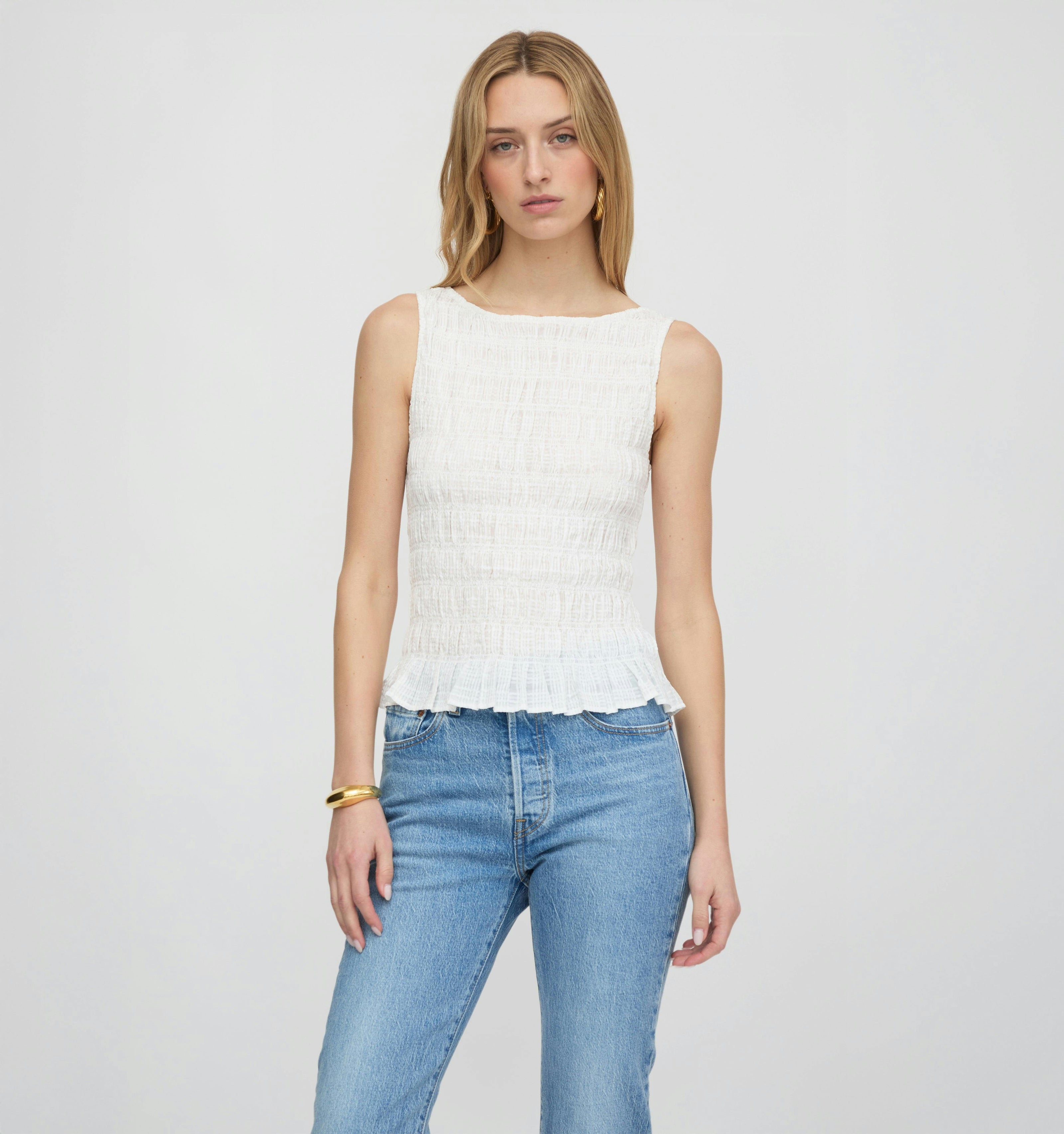 The Phoebe Nap Top - White Crinkle Check
