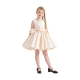 Champagne Sabina Satin Flared Dress with Side Bow