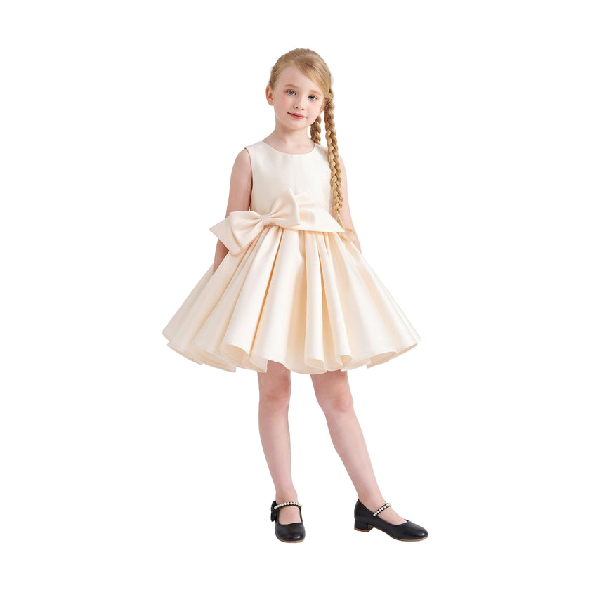 Champagne Sabina Satin Flared Dress with Side Bow