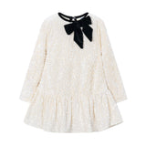 Ivory Sequin Velvet Bow Dress