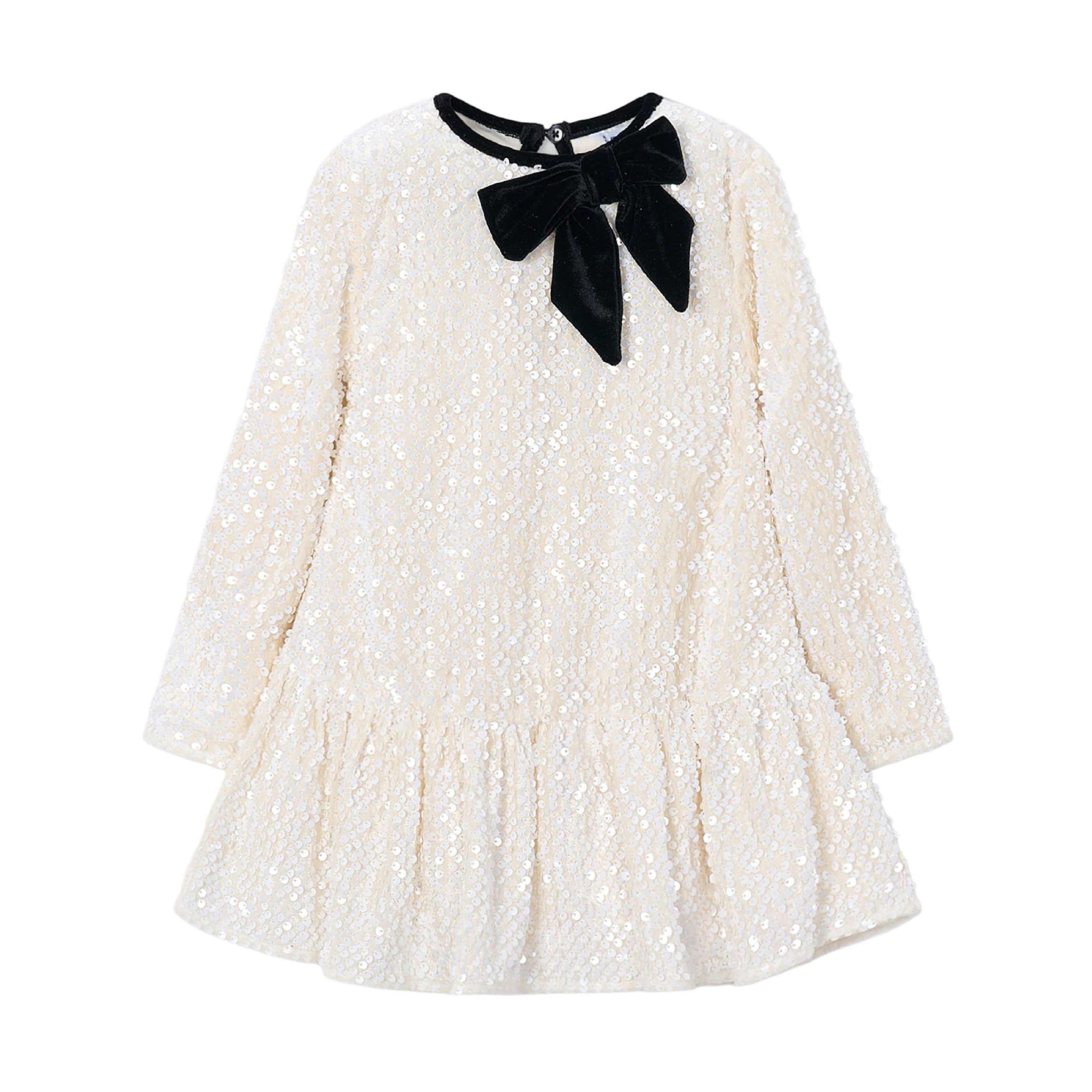 Ivory Sequin Velvet Bow Dress