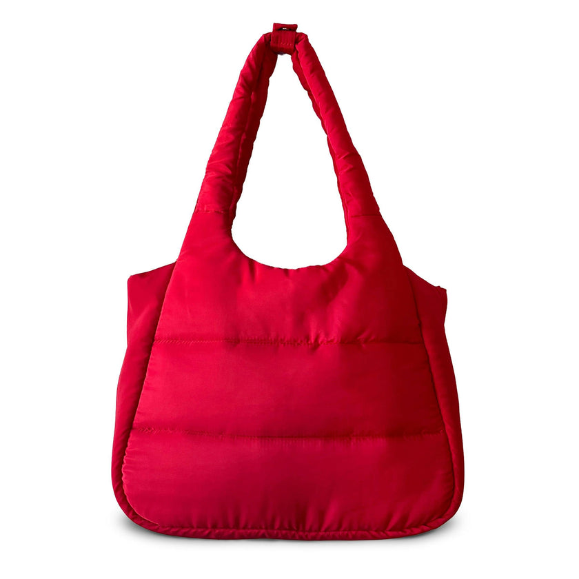 The Astra Puffy Tote with Removable Crossbody Strap in Fire Red