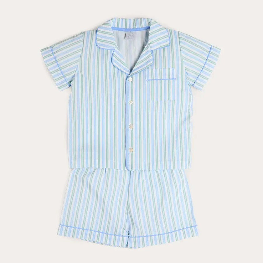 Winston Stripe Light Weight Short Sleeve Pyjamas in Green (18mths- 10yrs)