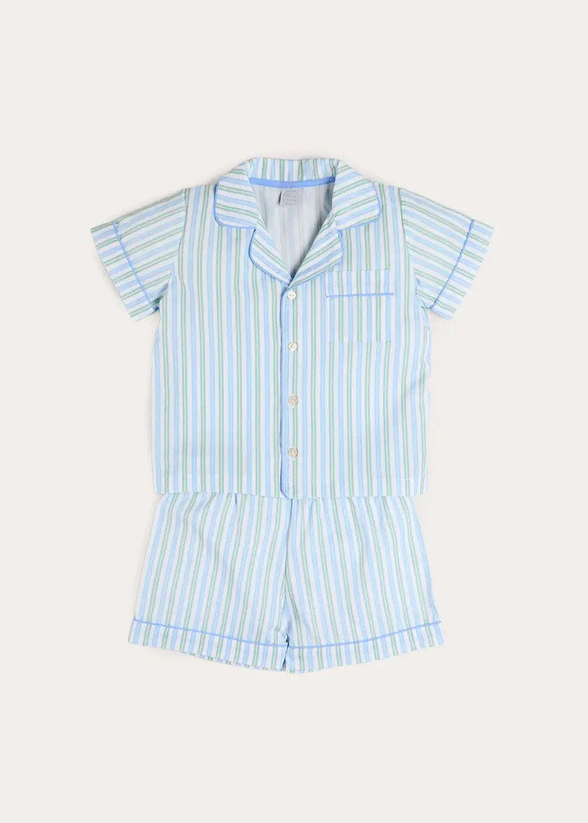 Winston Stripe Light Weight Short Sleeve Pyjamas in Green (18mths- 10yrs)