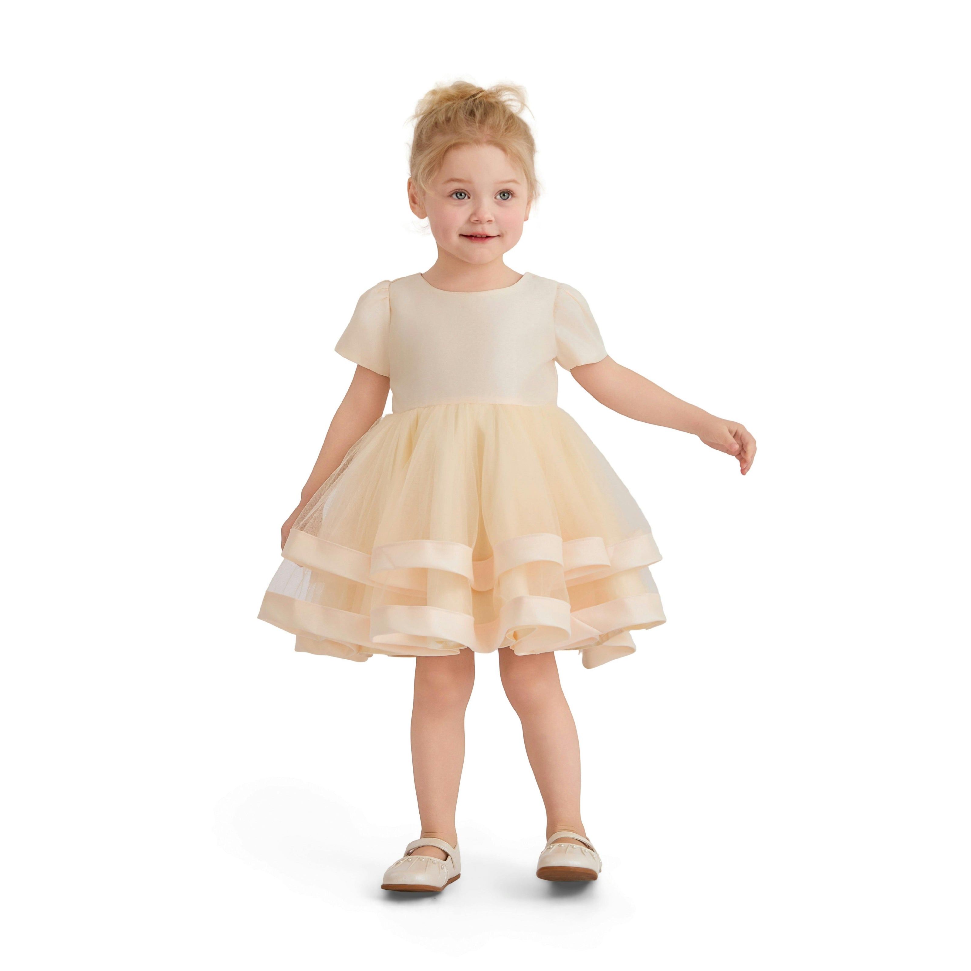 Champagne Suttona Satin Bow Dress