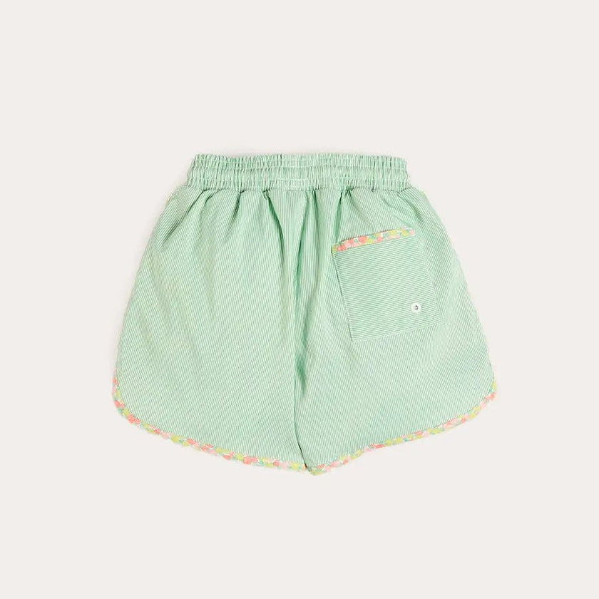 Striped Annie Apple Trim Detail Swim Shorts in Green (12mths- 10yrs)