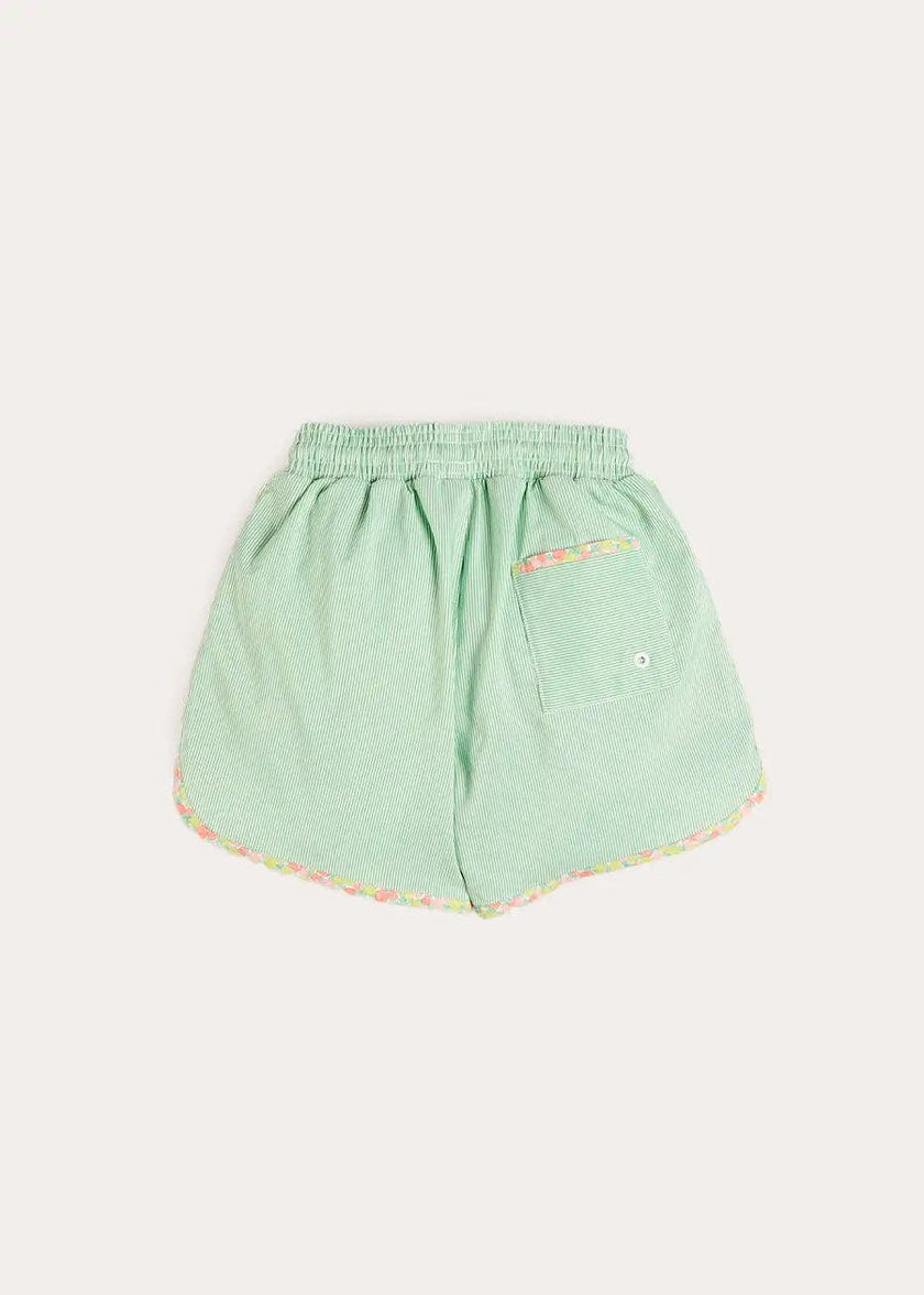 Striped Annie Apple Trim Detail Swim Shorts in Green (12mths- 10yrs)