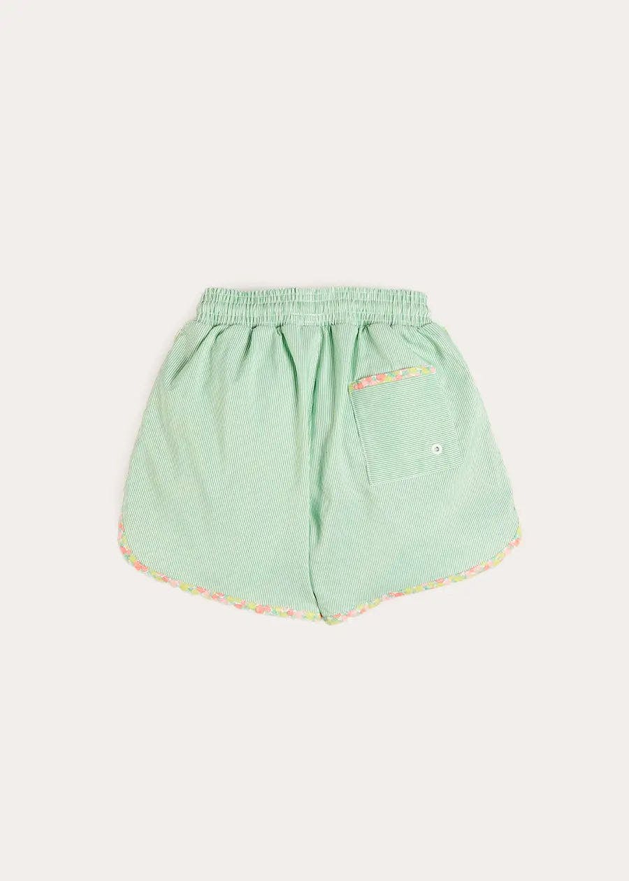 Striped Annie Apple Trim Detail Swim Shorts in Green (12mths- 10yrs)