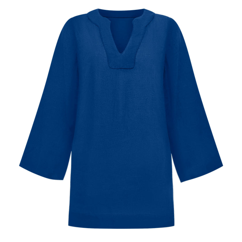 women's oyster blue linen tunic dress