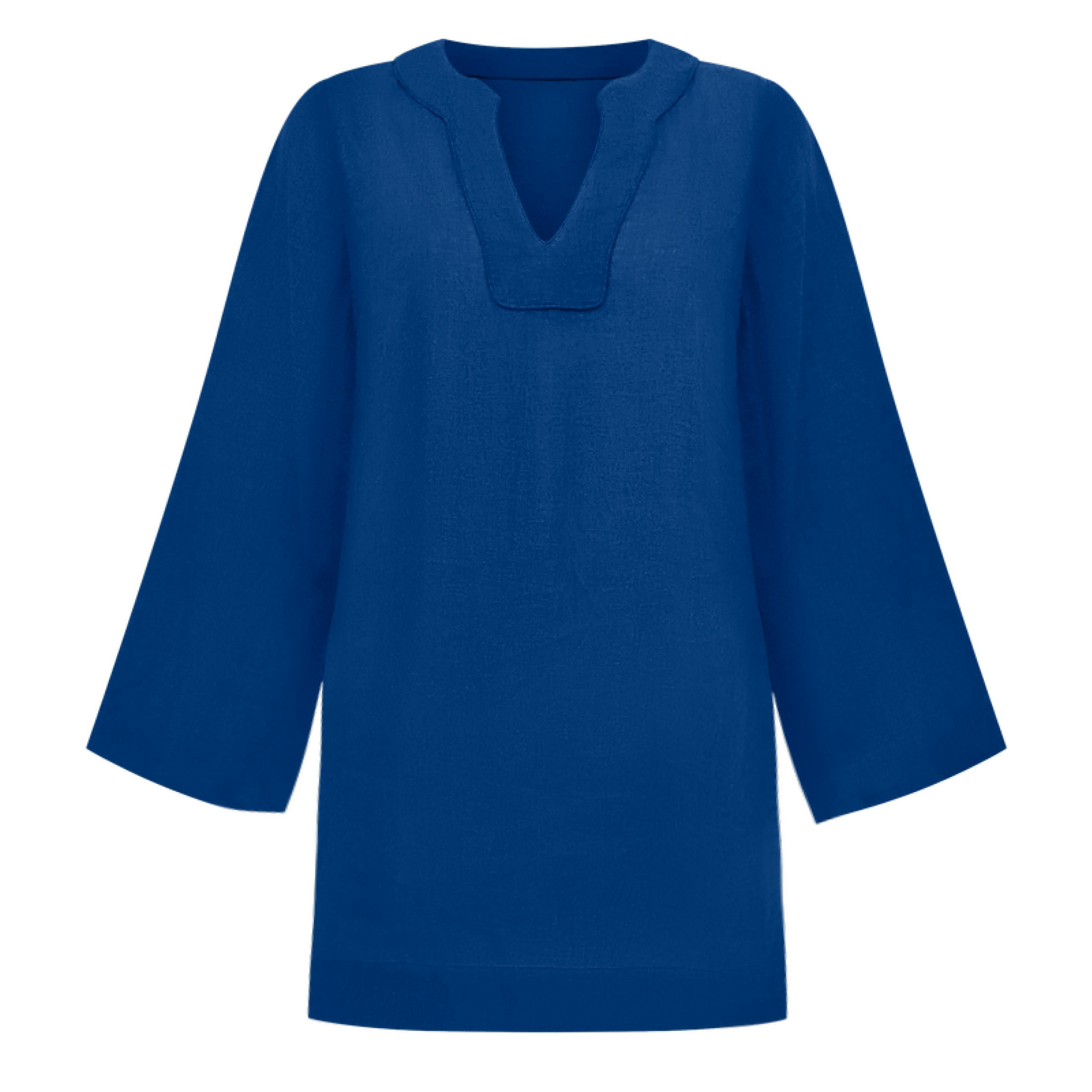 women's oyster blue linen tunic dress
