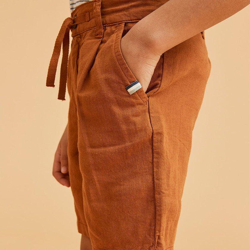 Rust Linen Cotton Shorts