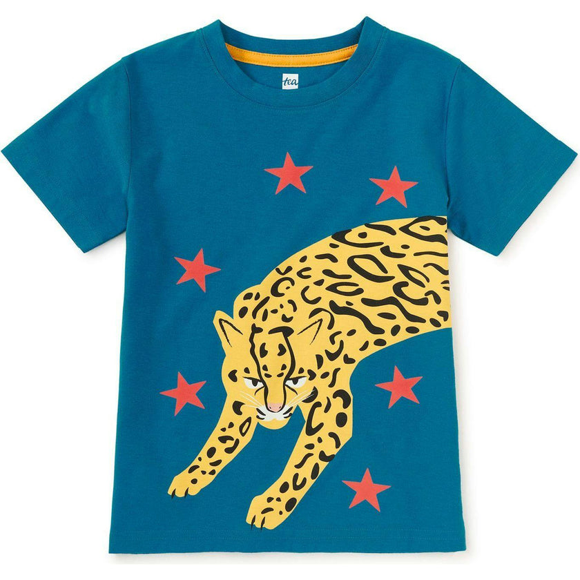 Ocelot Pounce Double Sided Graphic Tee, Blue