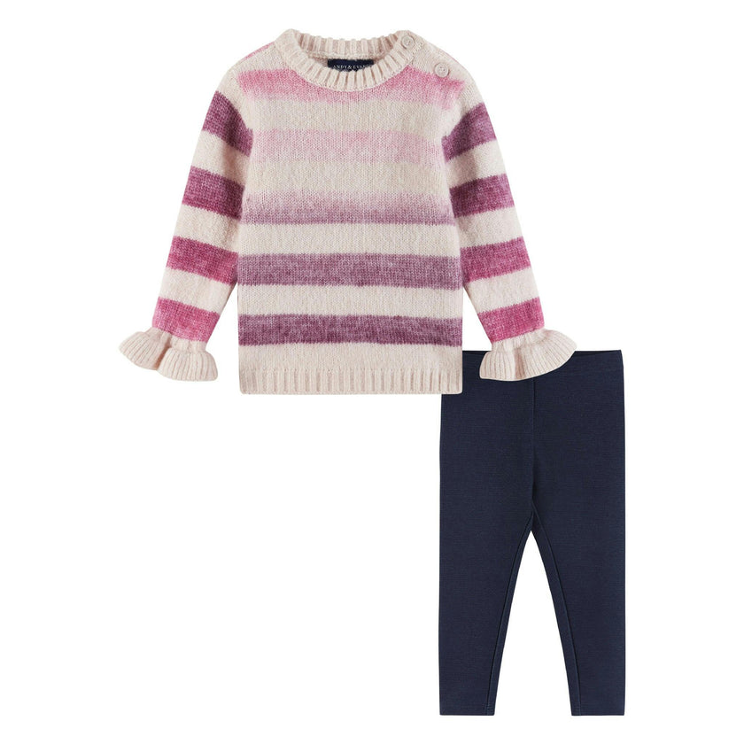 Infant Oatmeal/purple Ombre Striped Sweater & Legging Set