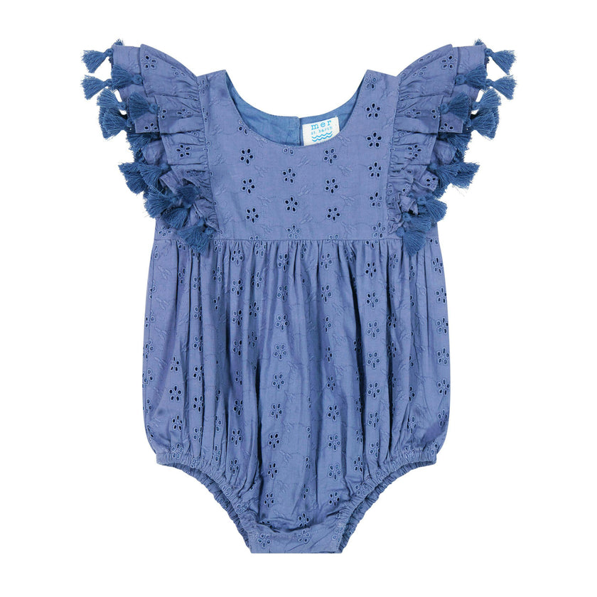 Anna Baby Romper Ocean Bliue Eyelet, Ocean Bliue Eyelet