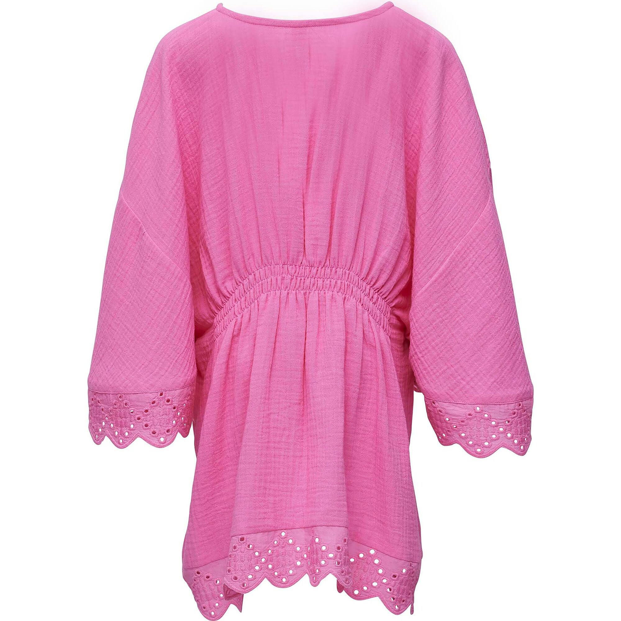 Eyelet Scaloped Trim Waist Tie Beach Cover Up
