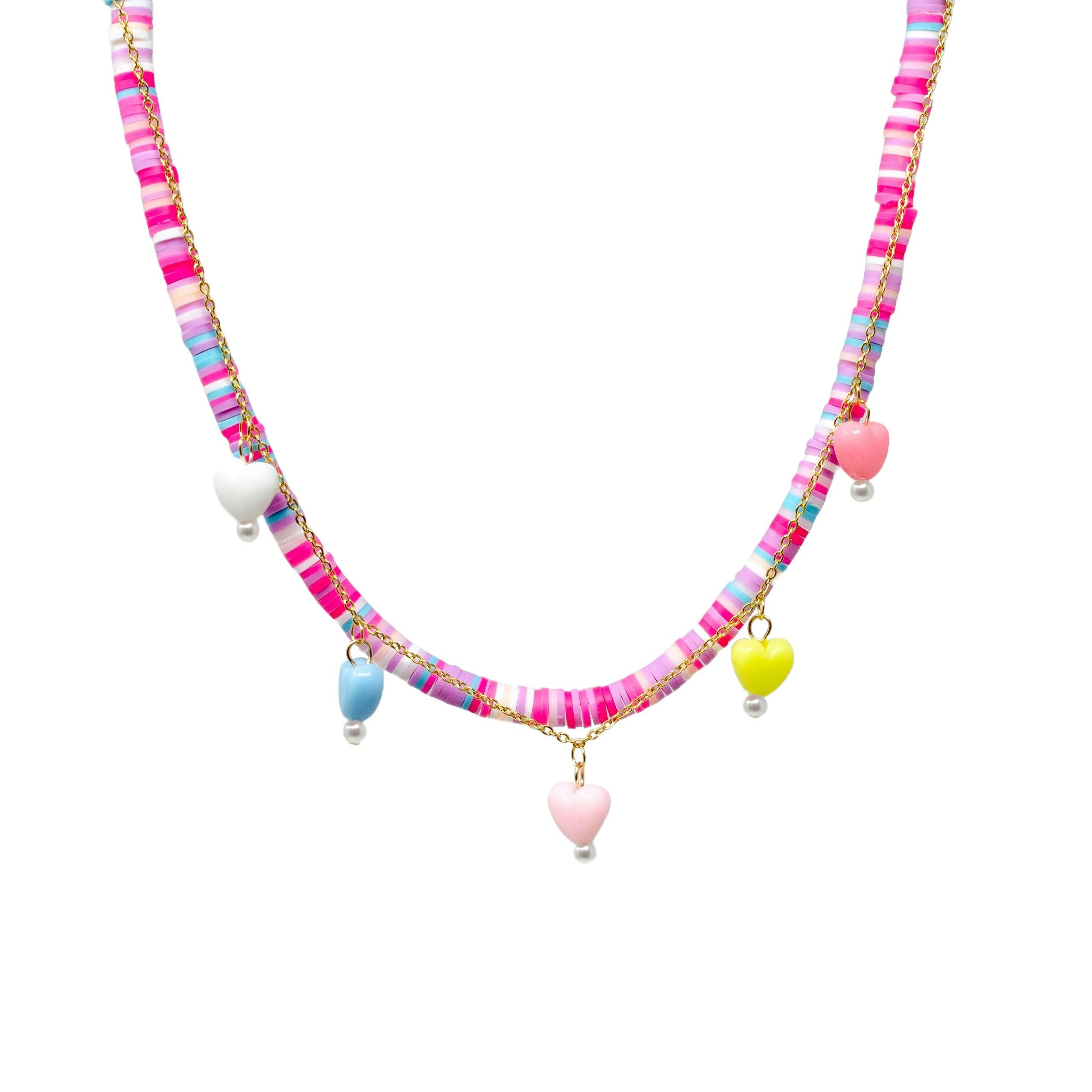 Girl's Colorful Disk Necklace & Charm Duo