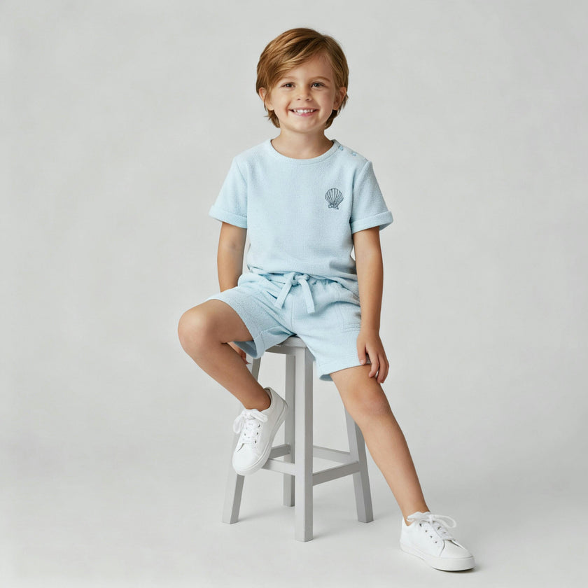 Organic Terry Tee & Shorts Set - Light Blue