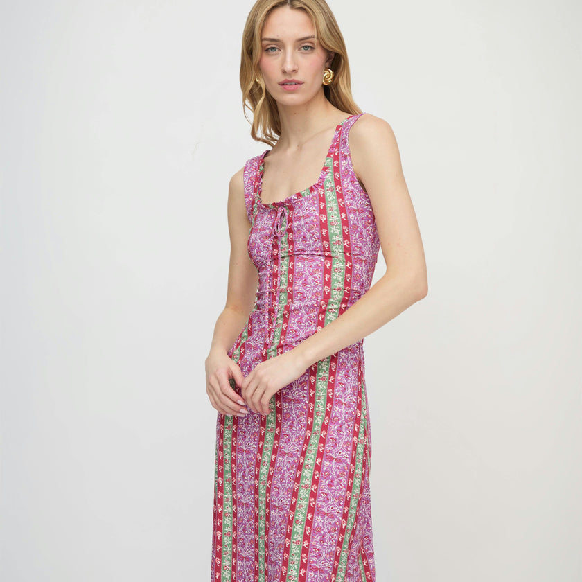 The Coraline Dress - Sunset Etched Floral Stripe
