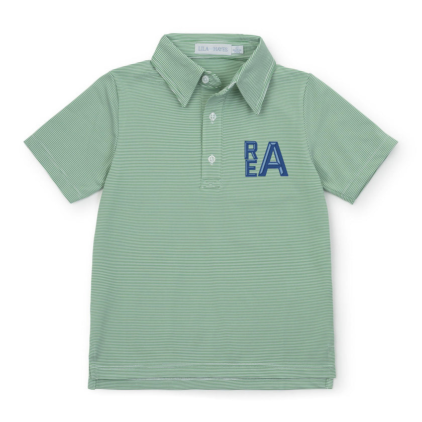 Will Boys' Performance Polo by LH Sport Green Stripes