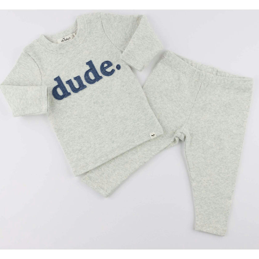 Denim "dude" Ribbed Applique L/S 2pc Set
