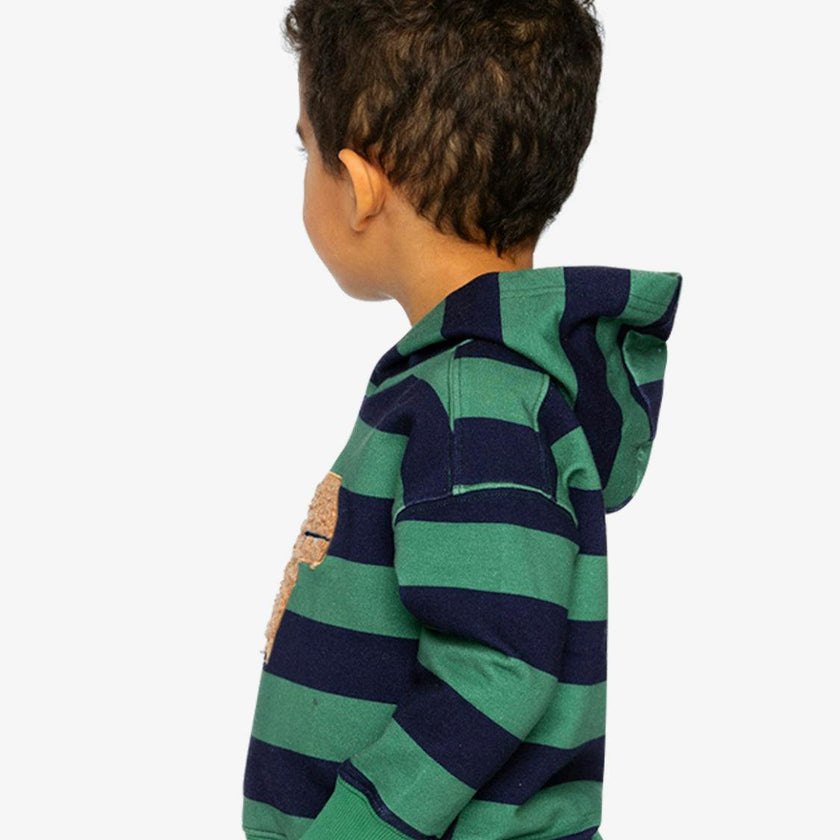 Baby Fleece Hoodie with Appliqué Blue Striped Green