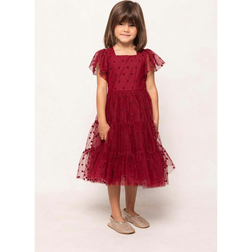 Mini Solange Dress in Burgundy Tulle