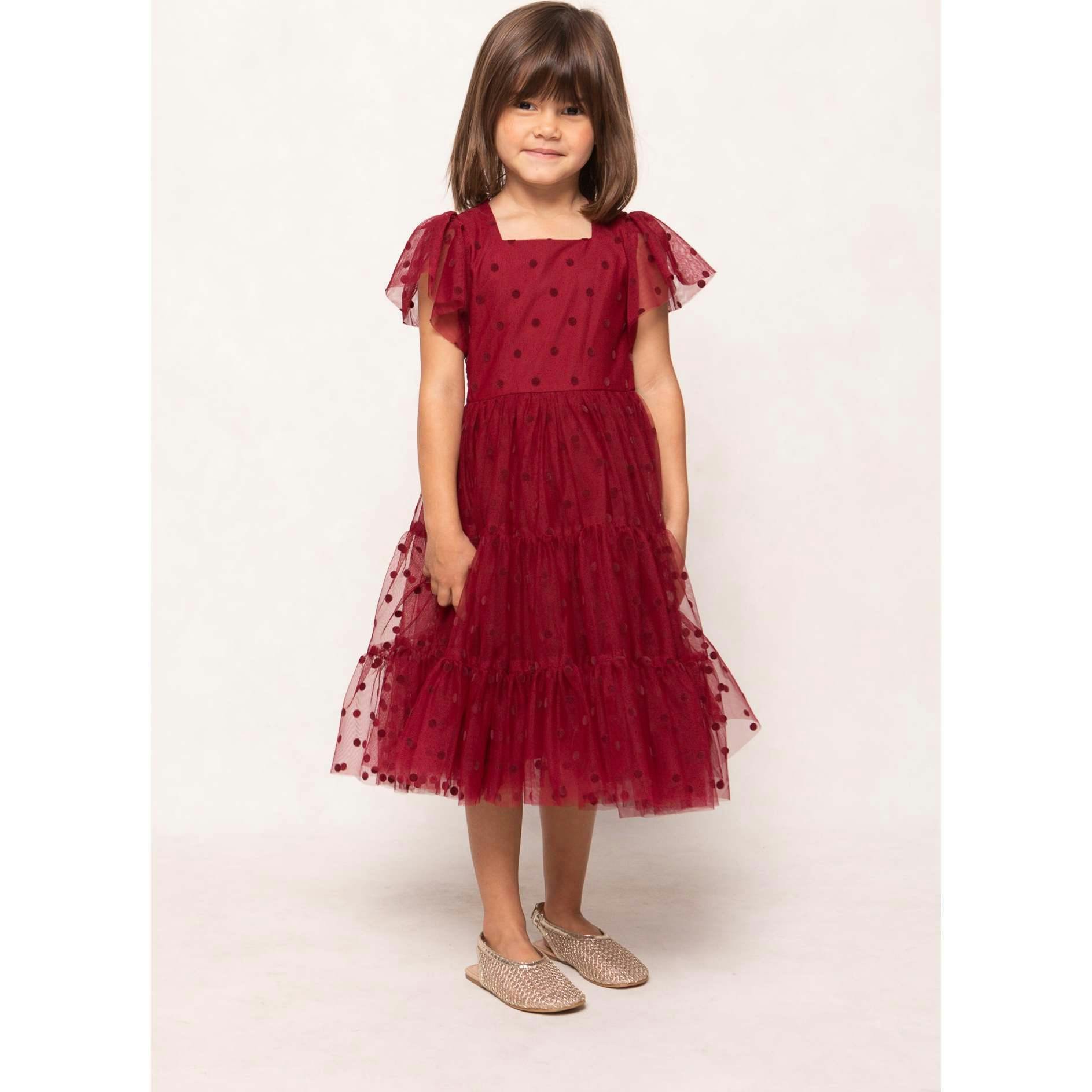 Mini Solange Dress in Burgundy Tulle