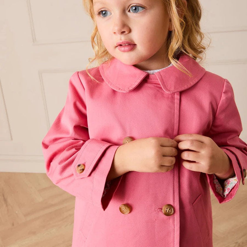 Double Breasted Margaret Floral Lined Rain Coat in Raspberry (18mths-12yrs)