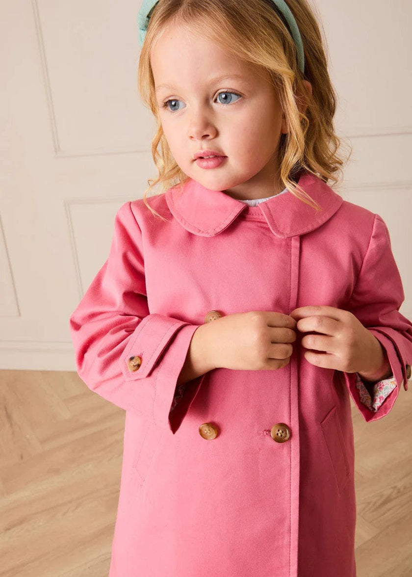 Double Breasted Margaret Floral Lined Rain Coat in Raspberry (18mths-12yrs)