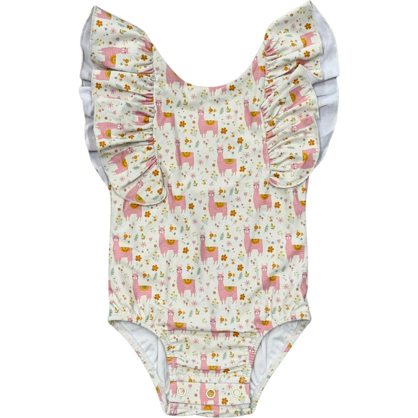 Baby Girl Ruffle Sleeve Cross Back Swimsuit