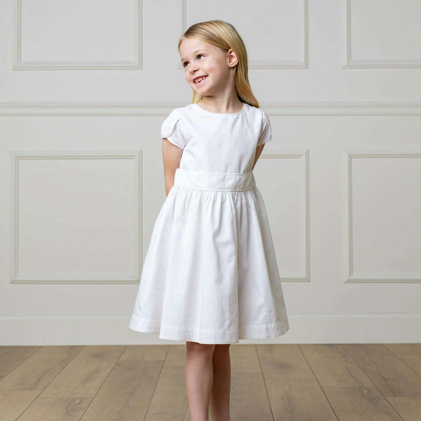 Organic Tulip Sleeve Swiss Dot Party Dress, White
