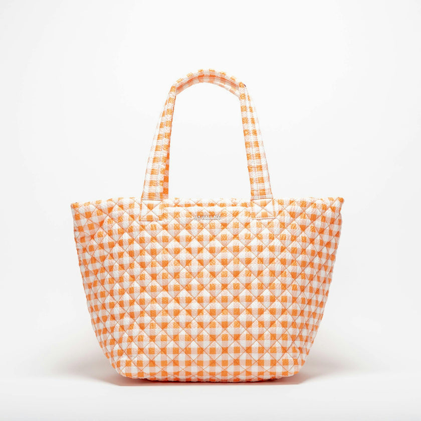 Sunset Orange Gingham Medium Metro Tote Deluxe