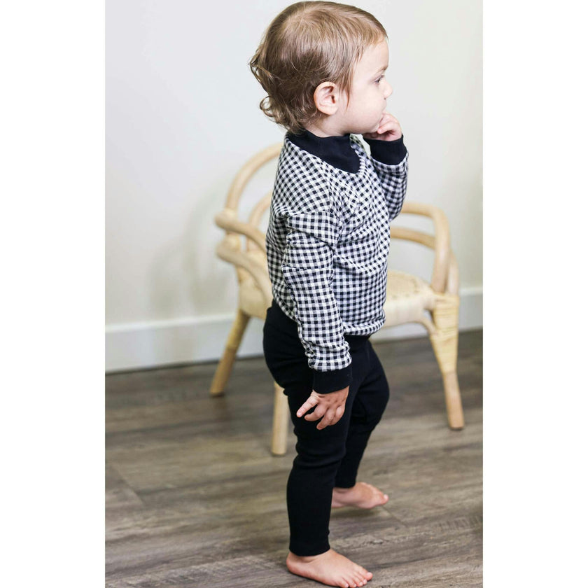 Kids Unisex Soft Gingham Neck Sweatshirt & Legging Set