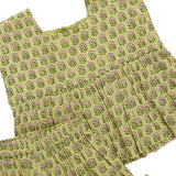 Girls Kamari Top - Green Prairie Block Print