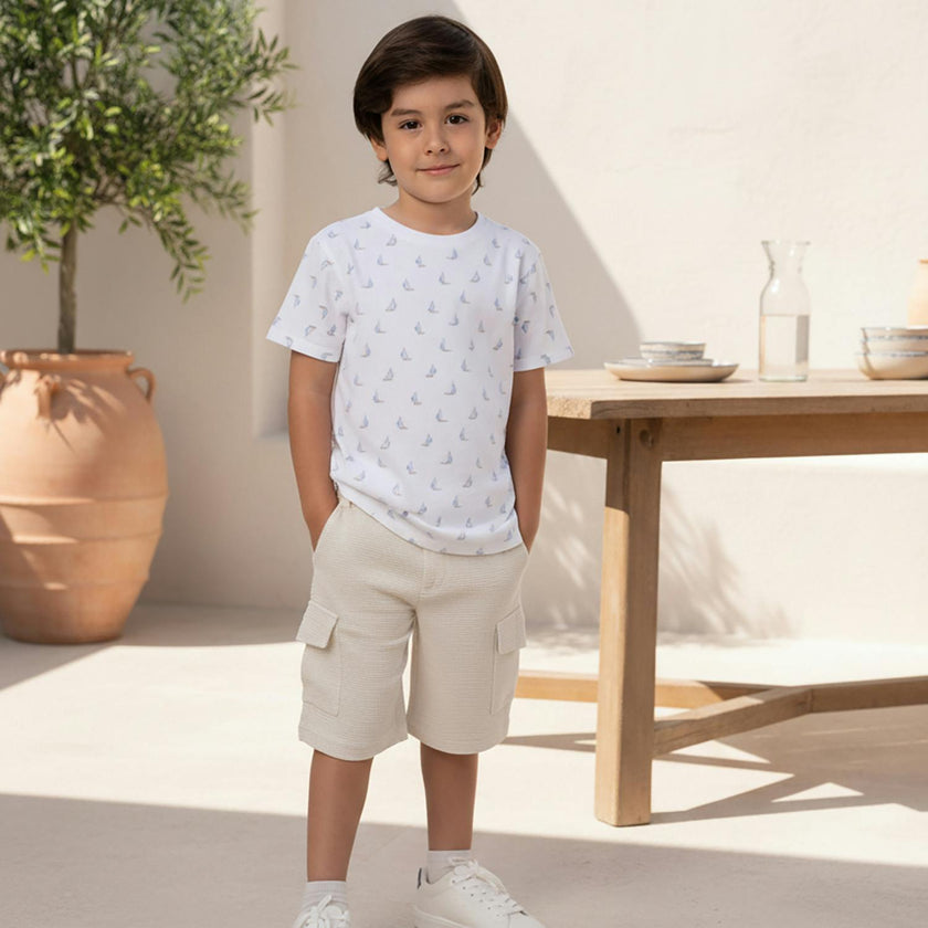 Andre Boy Shorts, Beige Stripe Linen